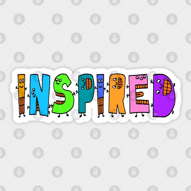 Cute Inspired Motivational Dancing Text Illustrated Letters, Blue, Green, Pink for all inspired people, who enjoy in Creativity and are on the way to change their life. Are you inspired for a Change? To Change yourself and make an Impact. Sticker by Olloway